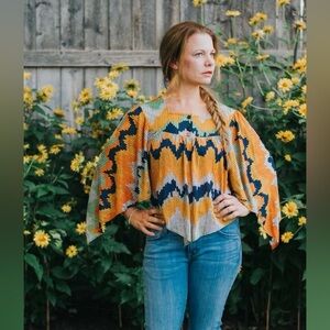 Vintage multicolour bell-sleeve shirt, size M